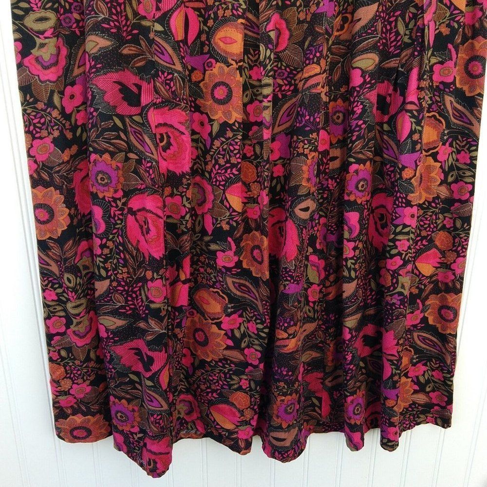 Notations Vintage 90s Floral Midi Skirt Size XL Petite Black Flower Print Rayon - Picture 12 of 12